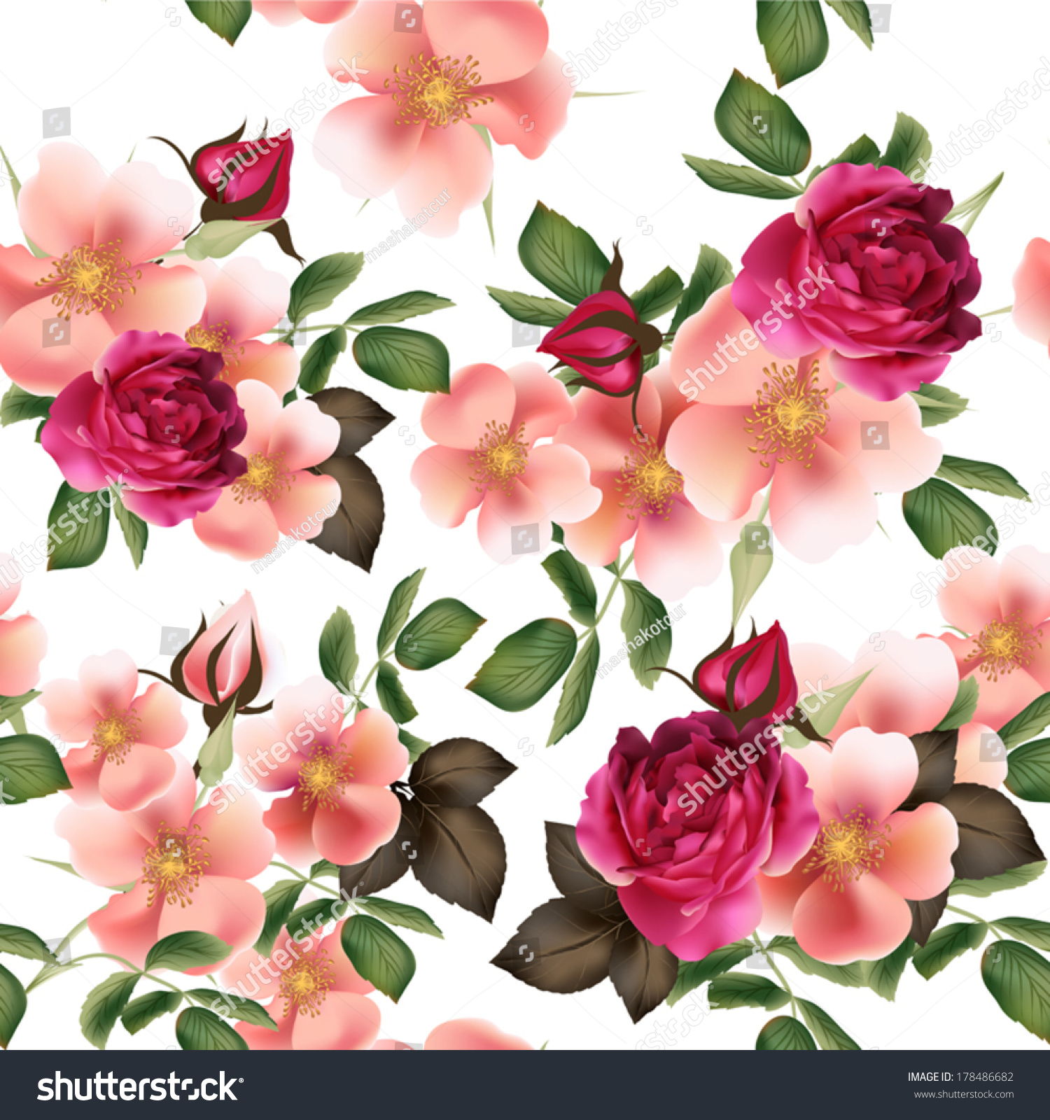 Vector Seamless Pattern For Wallpaper Design With Flowers - 178486682