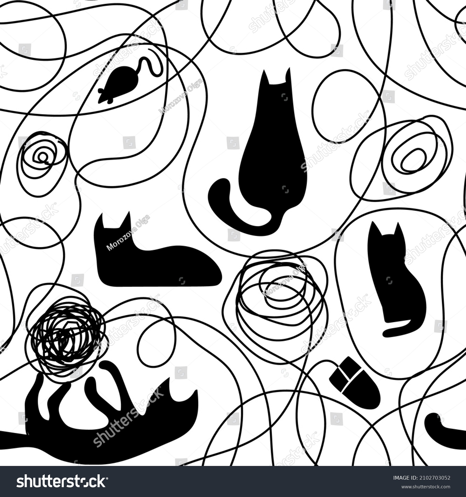 Vector Seamless Pattern Black Cats Tangled Stock Vector Royalty Free