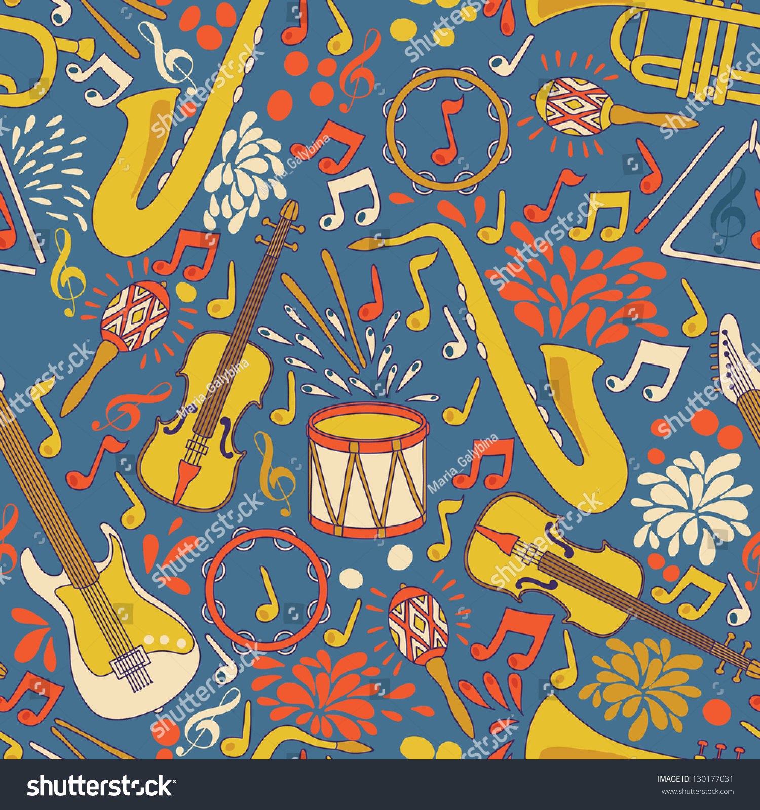 Vector Seamless Pattern With Musical Instruments. Vector Illustration