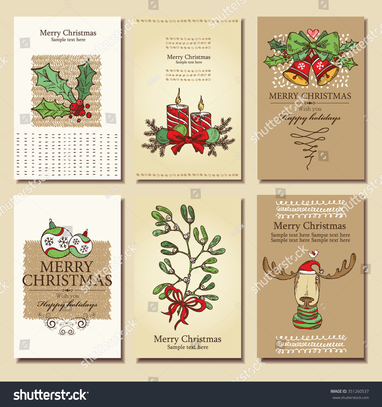 Vector Set. Christmas Cards . Hand Drawn - 351260537 : Shutterstock