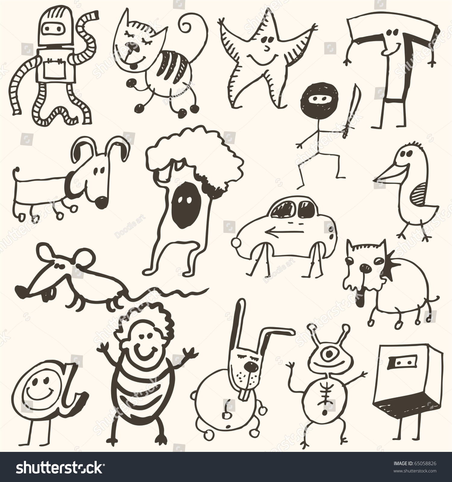 Vector Set Funny Doodles Stock Vector 65058826 Shutterstock