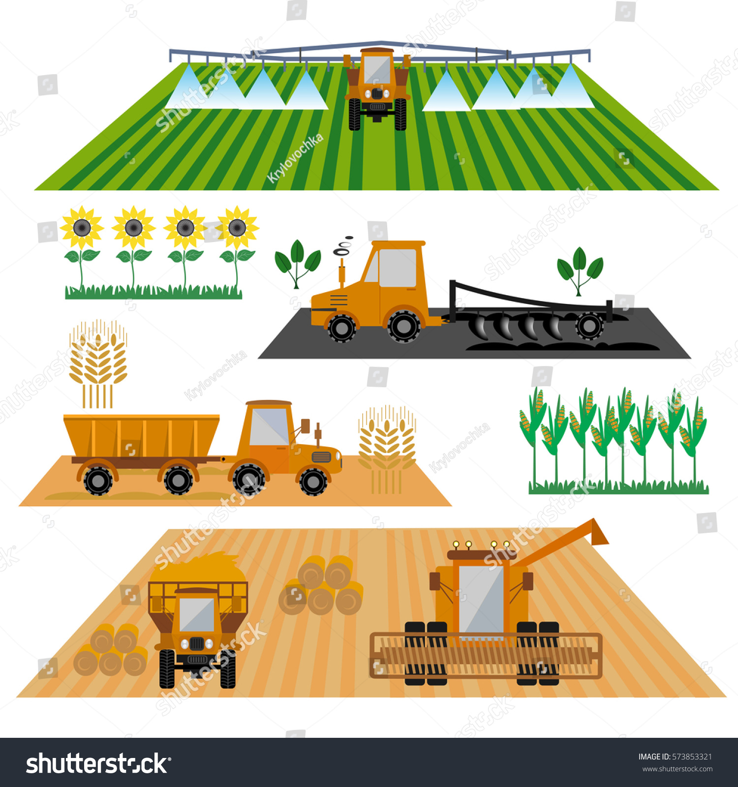 Vector Set Agricultural Vehicles Farm Machines Stock Vector Royalty