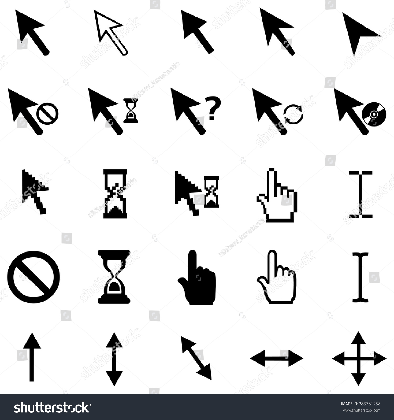 Vector Set Of 25 Black Cursors - 283781258 : Shutterstock