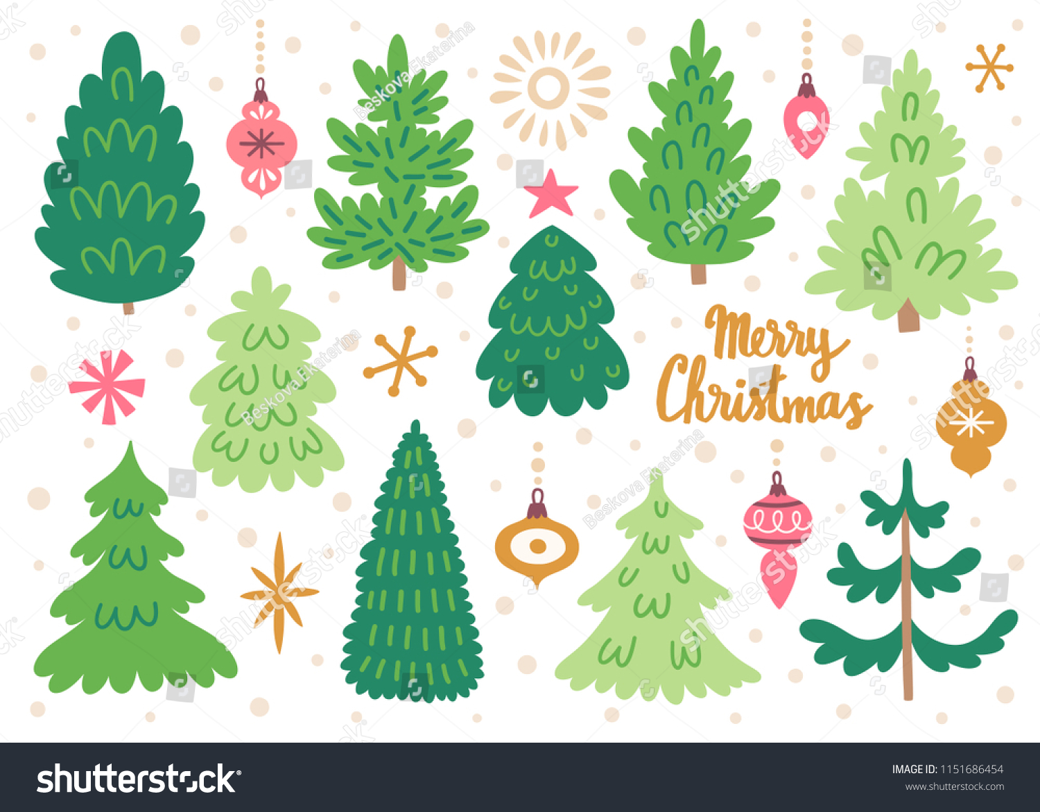 Vector Set Christmas Trees Hand Drawing Stock Vector Royalty Free