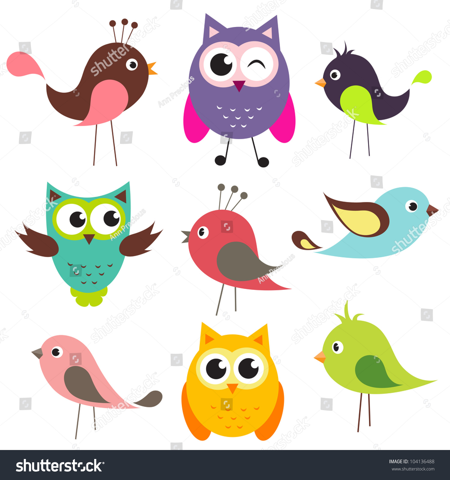 Vector Set Cute Birds Stock Vector Shutterstock