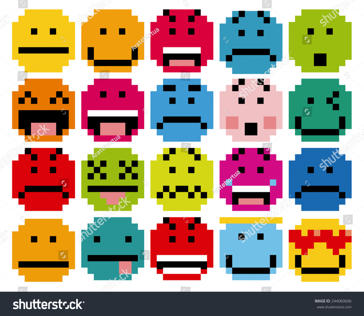 Vector Set Of Different Cartoon Pixel Faces 244060606 Shutterstock