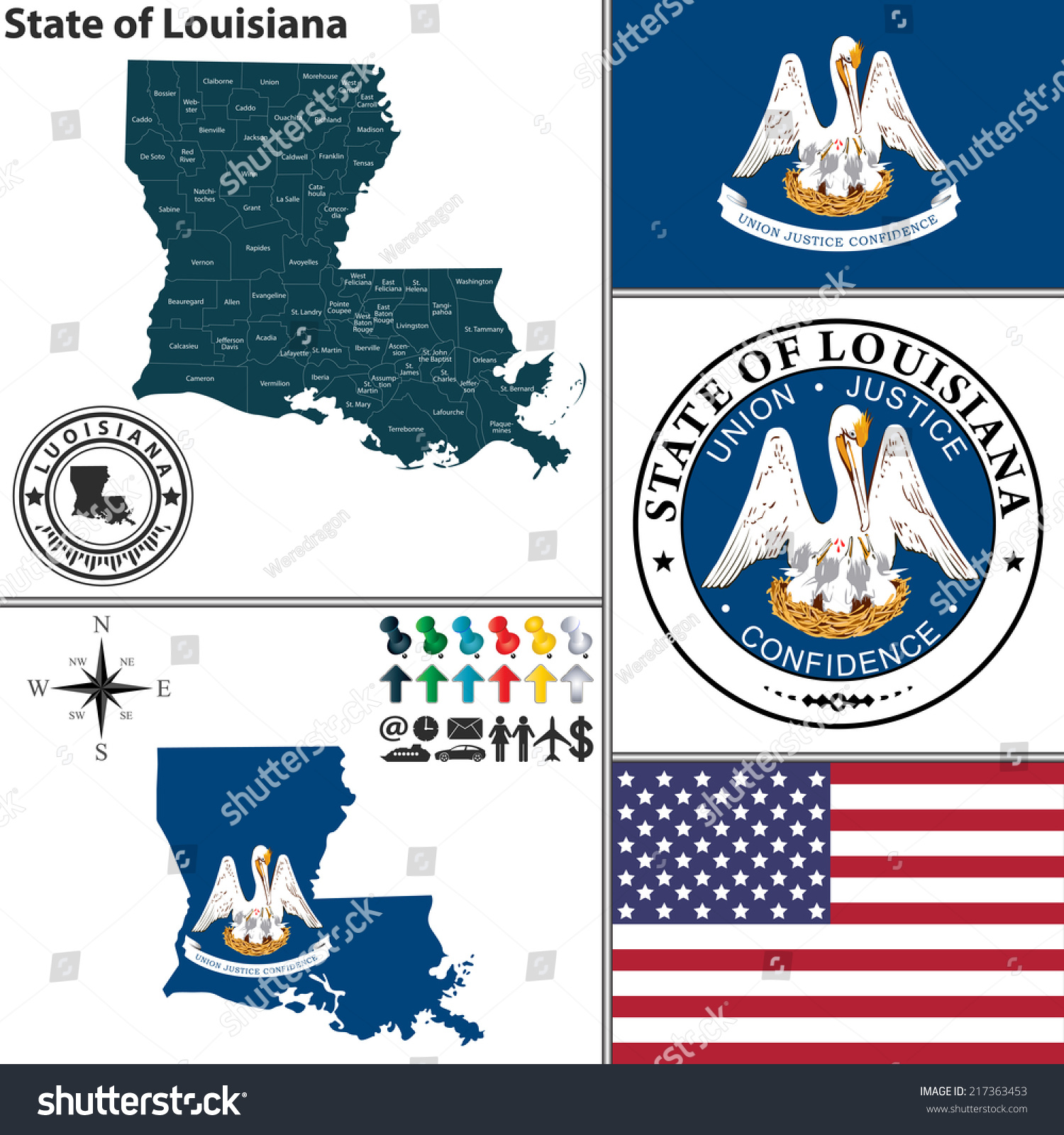 Vector Set Louisiana State Seal Icons Stock Vector 217363453 - Shutterstock