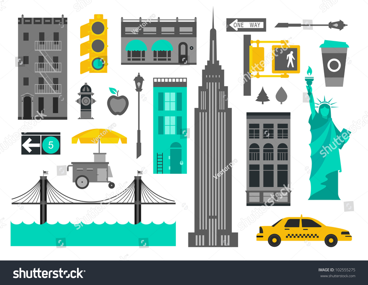 Vector Set New York City Icons Stock Vector 102555275 - Shutterstock