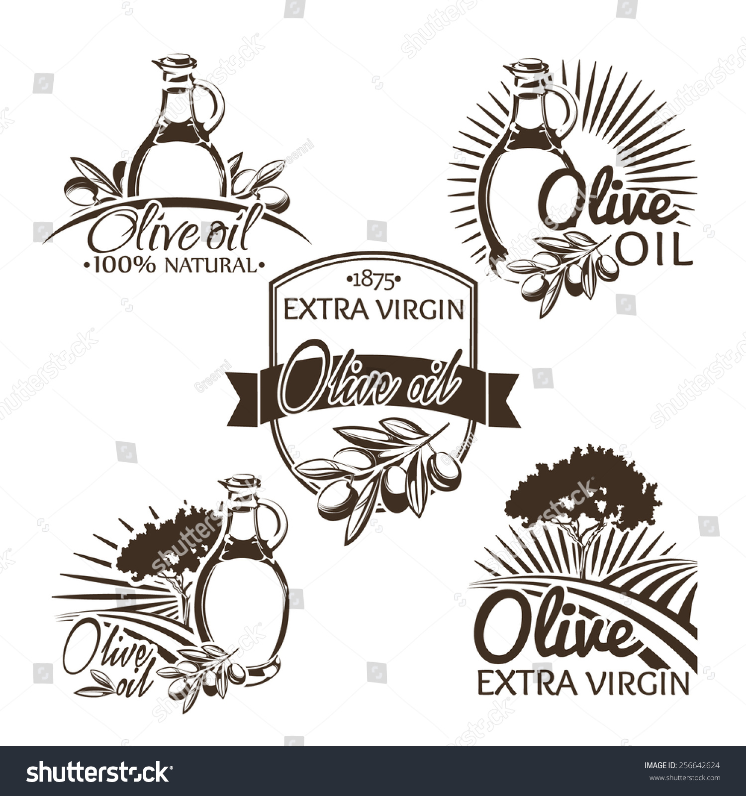 Vector Set Olive Oil Logos Labels เวกเตอรสตอก ปลอดคาลขสทธ