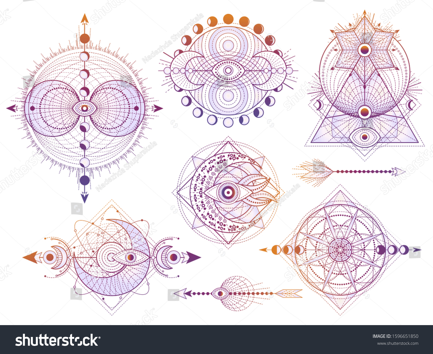 Vector Set Sacred Geometry Symbols Moon Stock Vector Royalty Free