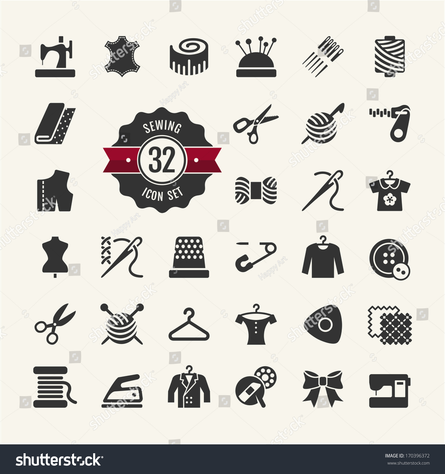 Vector Sewing Equipment Needlework Icons Set Stock Vector 170396372 Shutterstock 2632