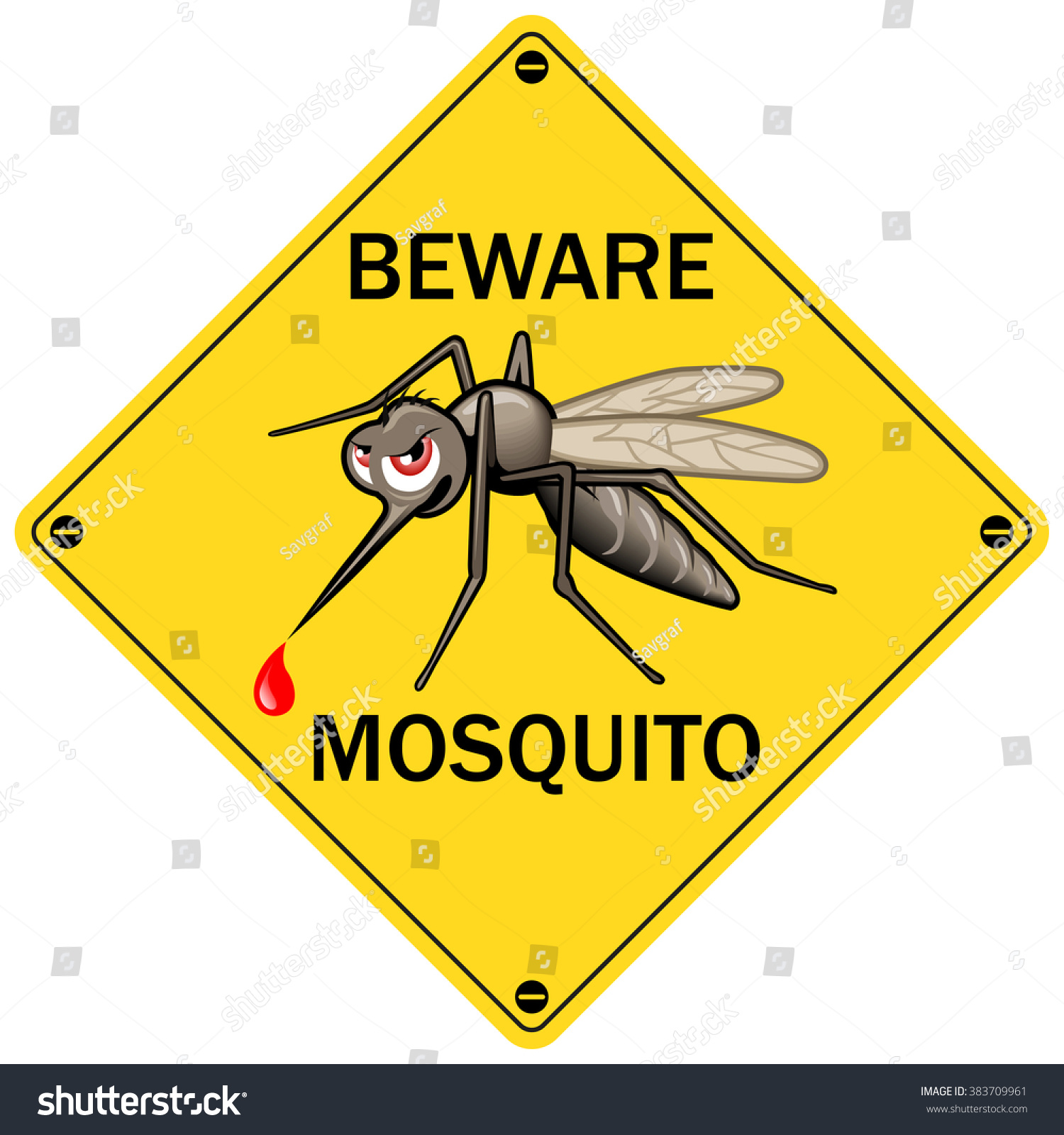 Vector Sign Beware Mosquito Vector Illustration Stock