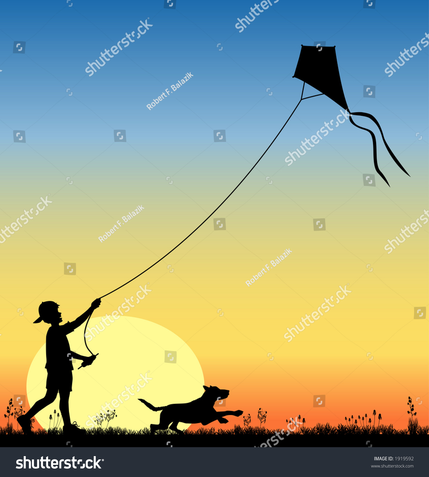 Vector Silhouette Graphic Depicting A Boy Flying A Kite Concept Play Or Carefree 1919592 1472