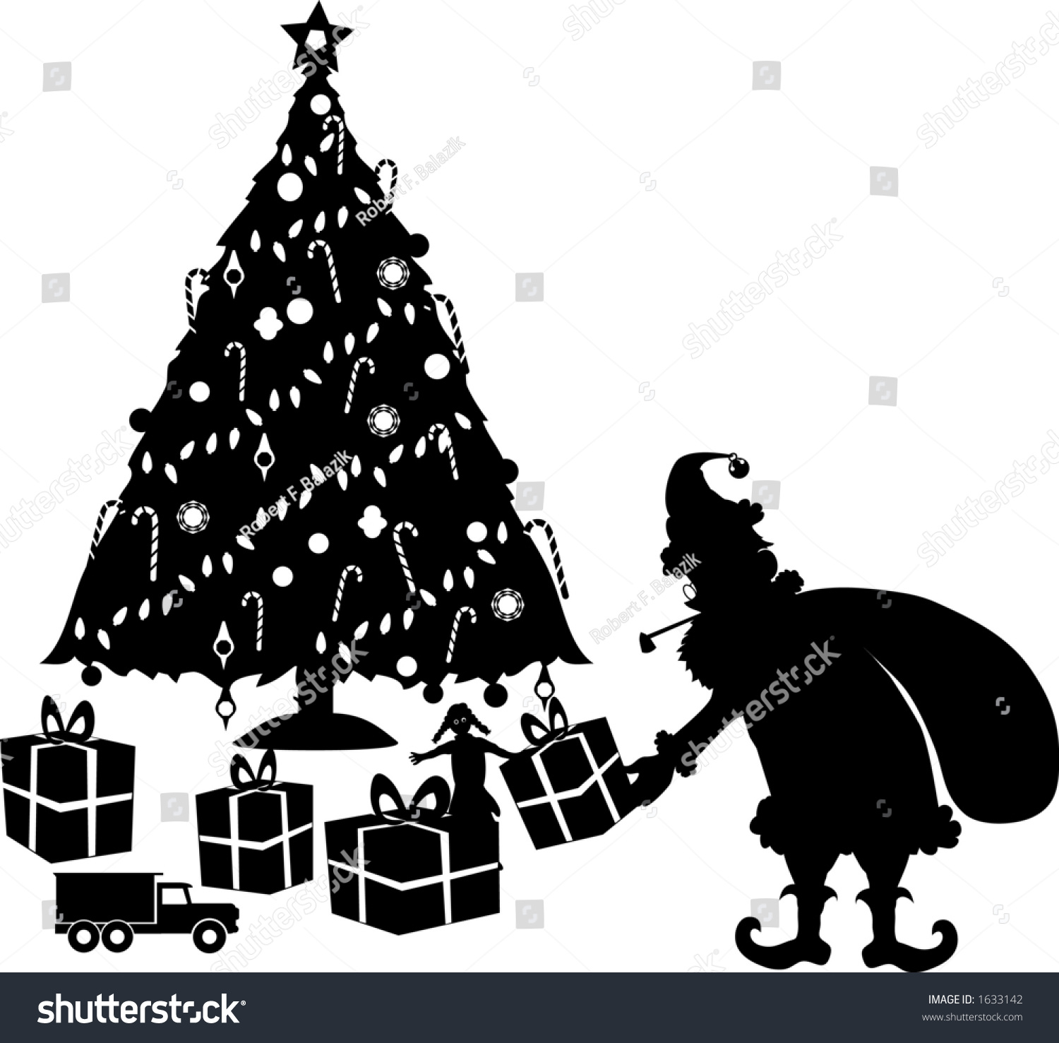 Download Vector Silhouette Graphic Depicting Santa Leaving Stock ...