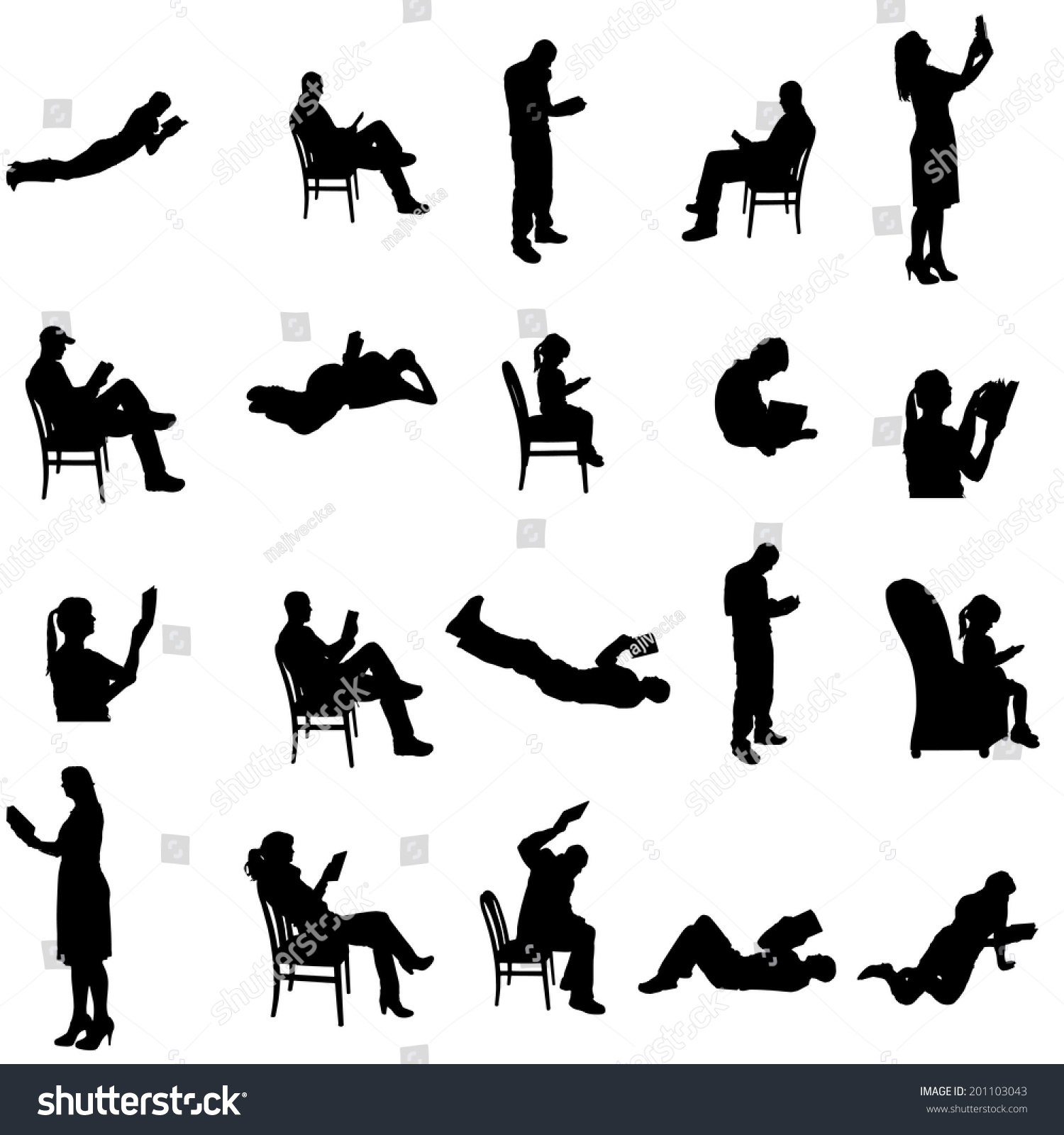 Vector Silhouettes Of People Sitting In A Chair. - 201103043 : Shutterstock