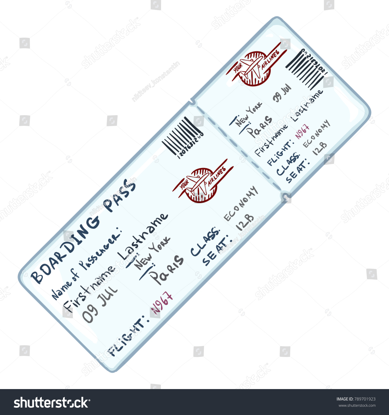 Vector Single Cartoon Blue Avia Ticket Vector De Stock Libre De