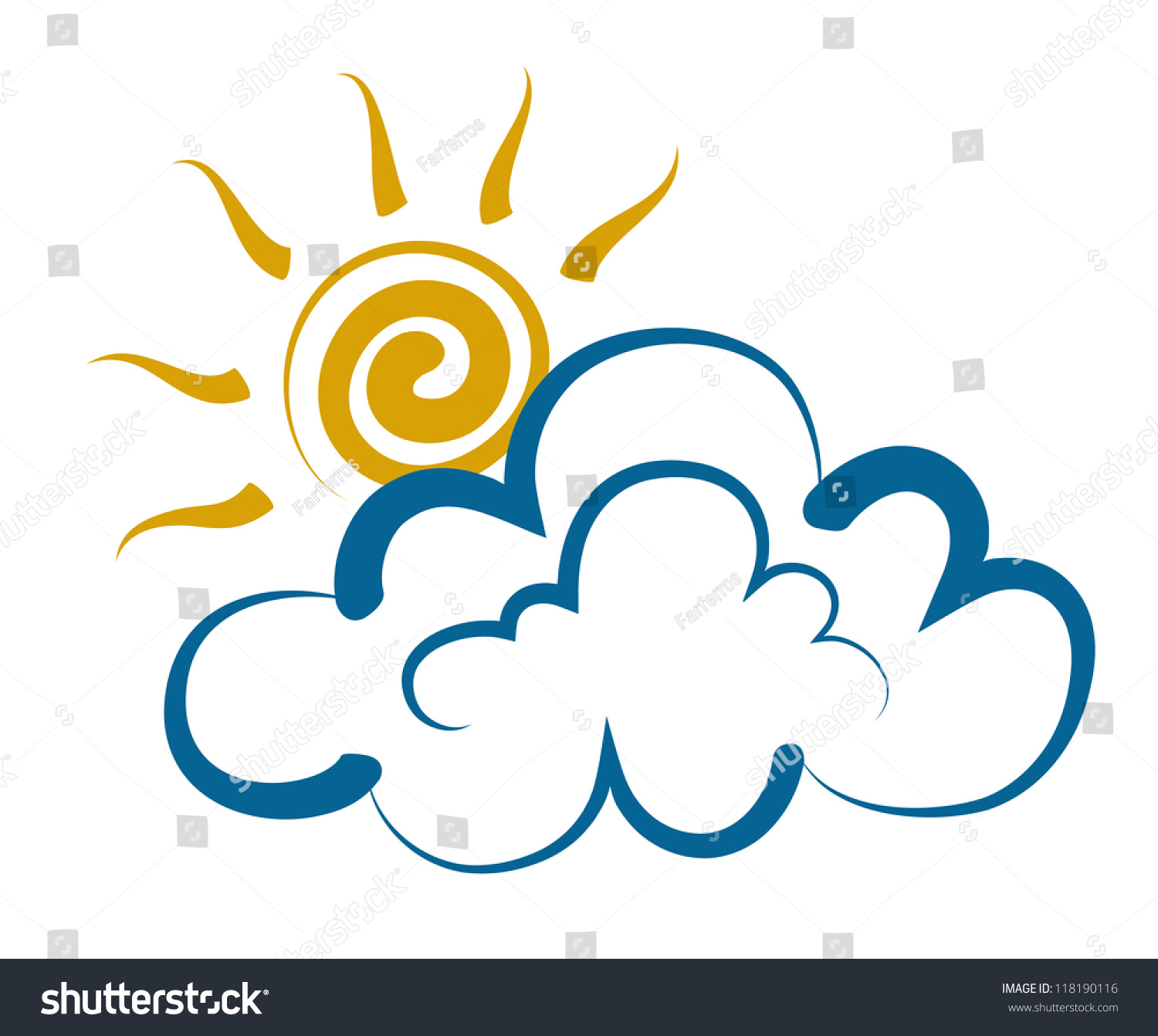 Vector Sketch Of The Sun, Covered With Cloud. - 118190116 : Shutterstock