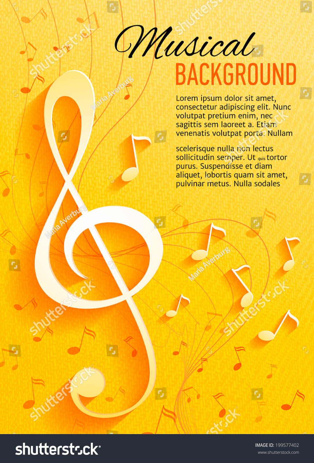 Vector Textured Yellow Background Music Notes Stock Vector Royalty