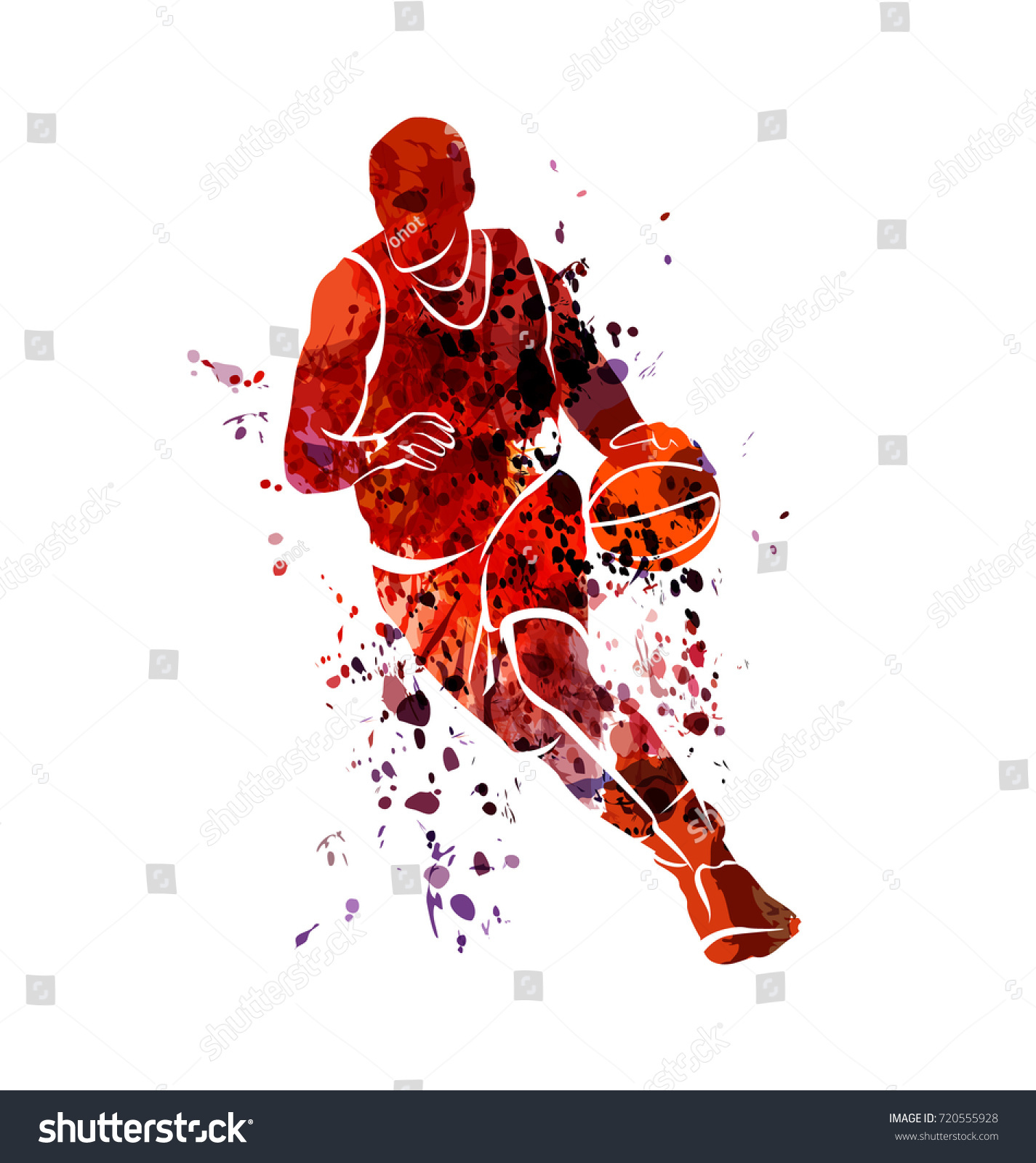 Vector Watercolor Silhouette Basketball Player Stock Vector Royalty