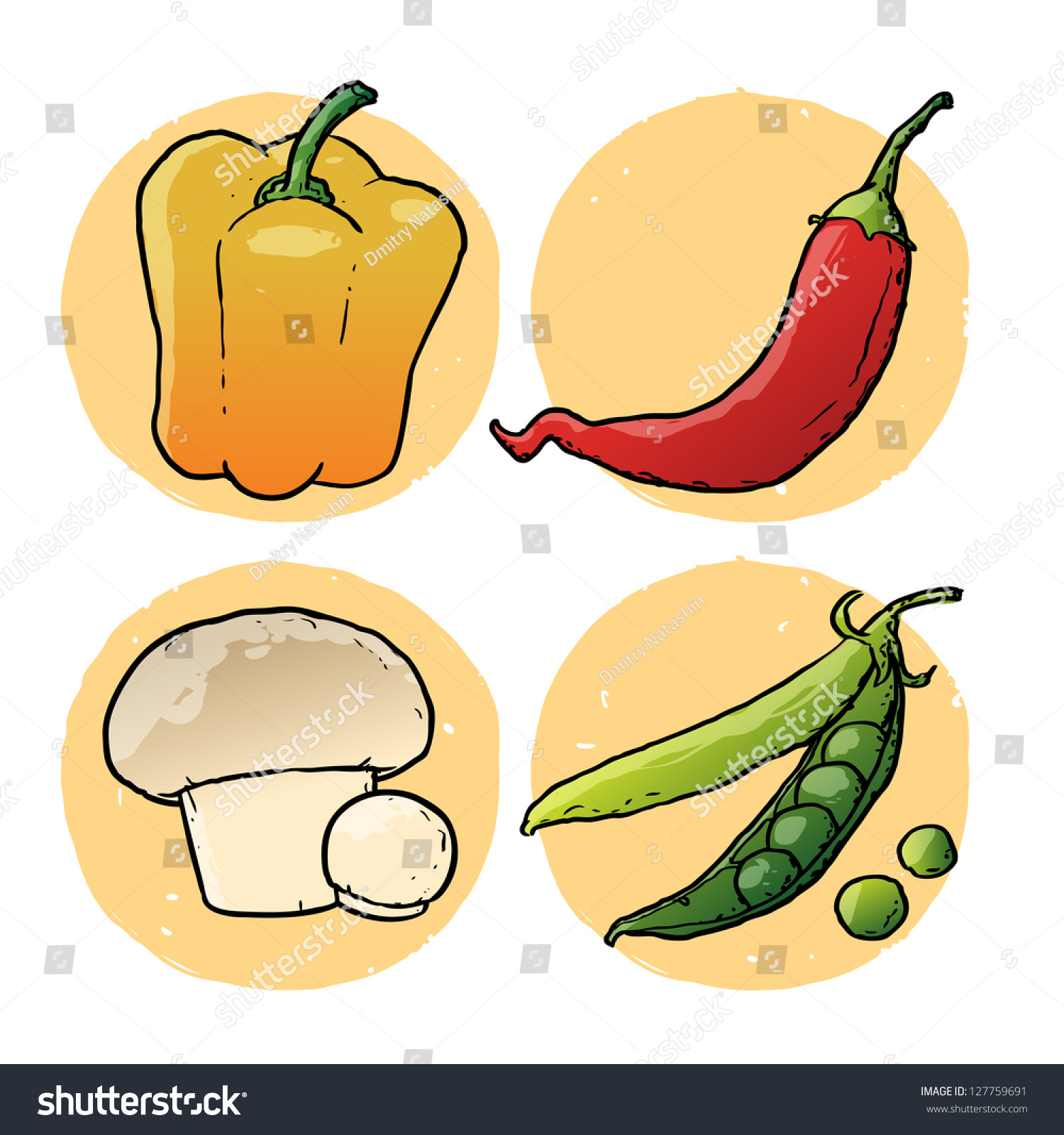 Vegetables Vector Illustration Set. Hand Drawn Simply Coloring Sketch