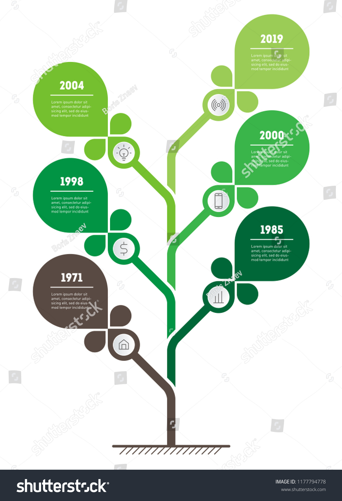 Vektor Stok Vertical Timeline Infographics Tree Development Growth