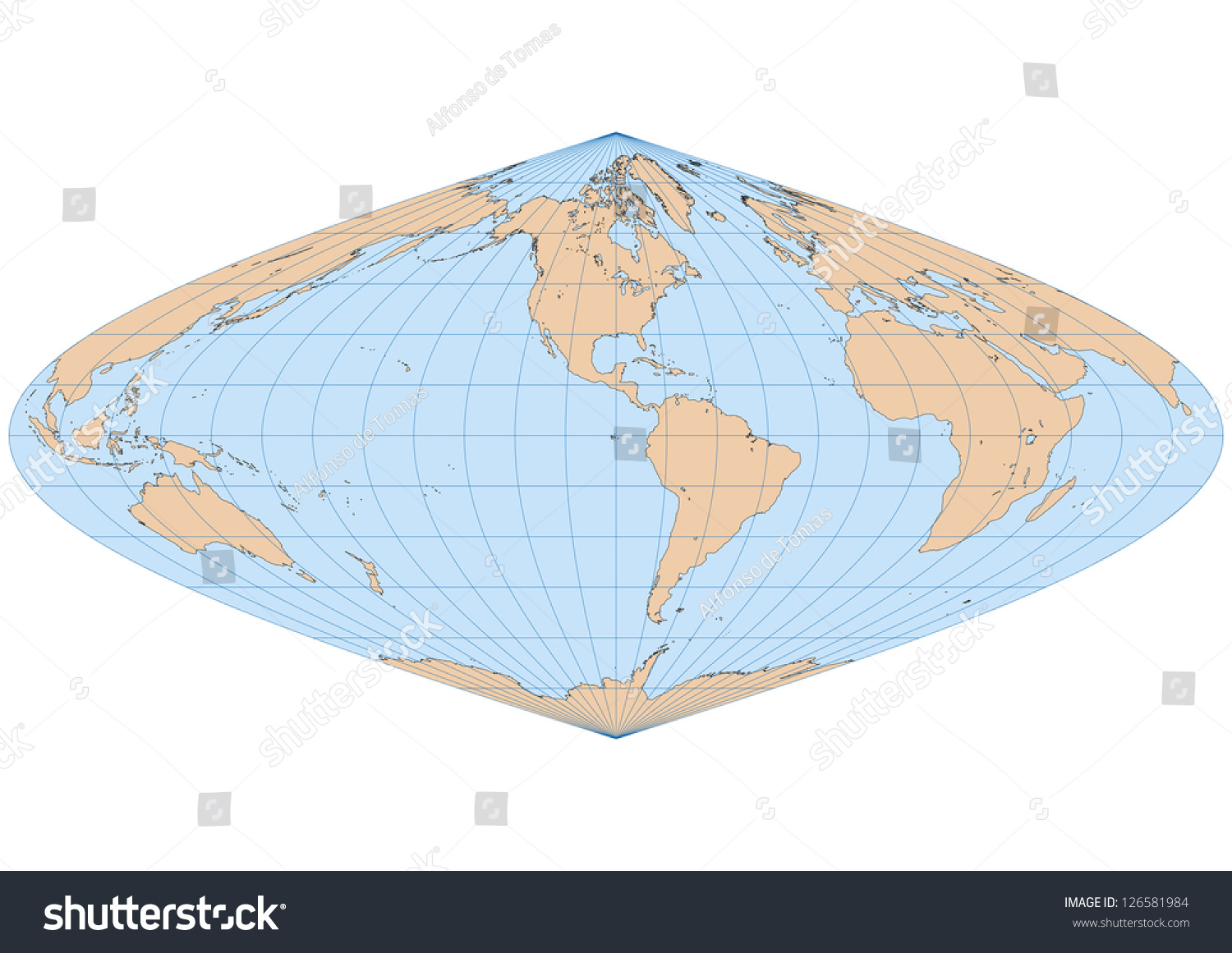 Very High Detailed Map World Sinusoidal Stock Vector Royalty Free