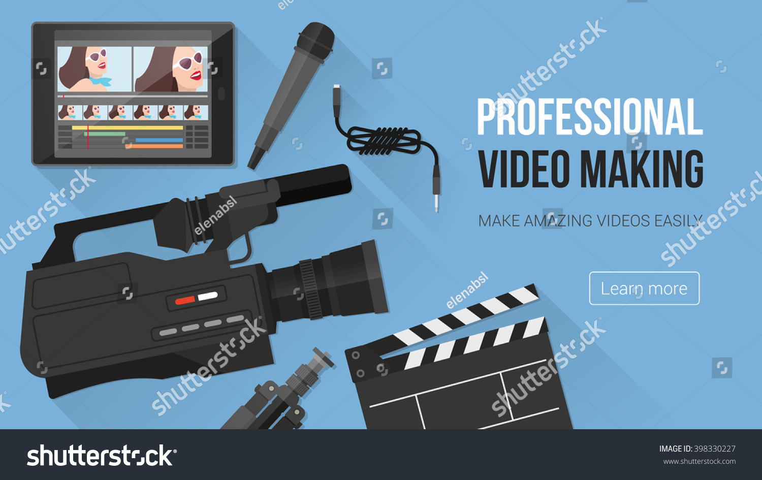 Video making shooting and editing with professional equipment and video camera on a desk Video making shooting and editing with professional equipment and video camera on a desk