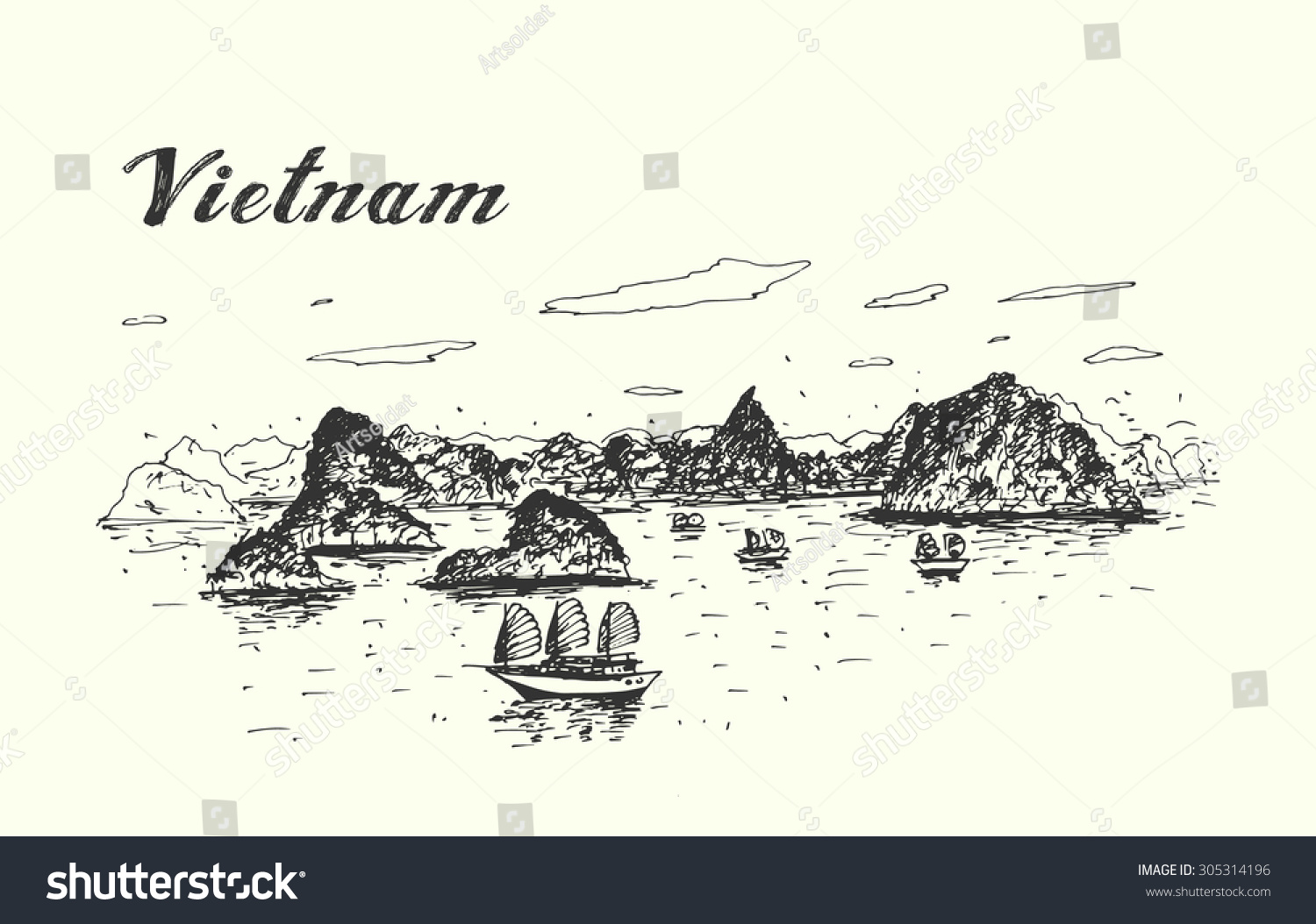 Vietnam Hand Drawn Isolated Illustration Stock Vector 305314196