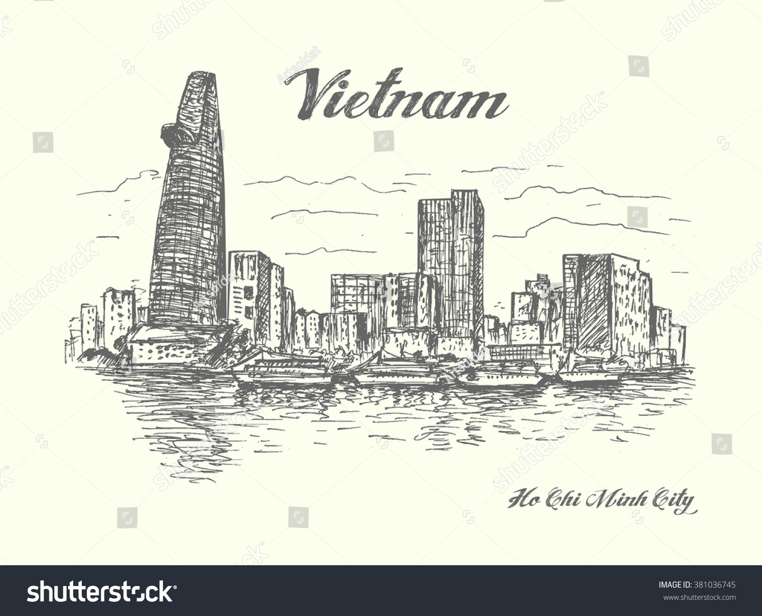 Vietnam Ho Chi Minh City Sketched Stock Vector 381036745 Shutterstock