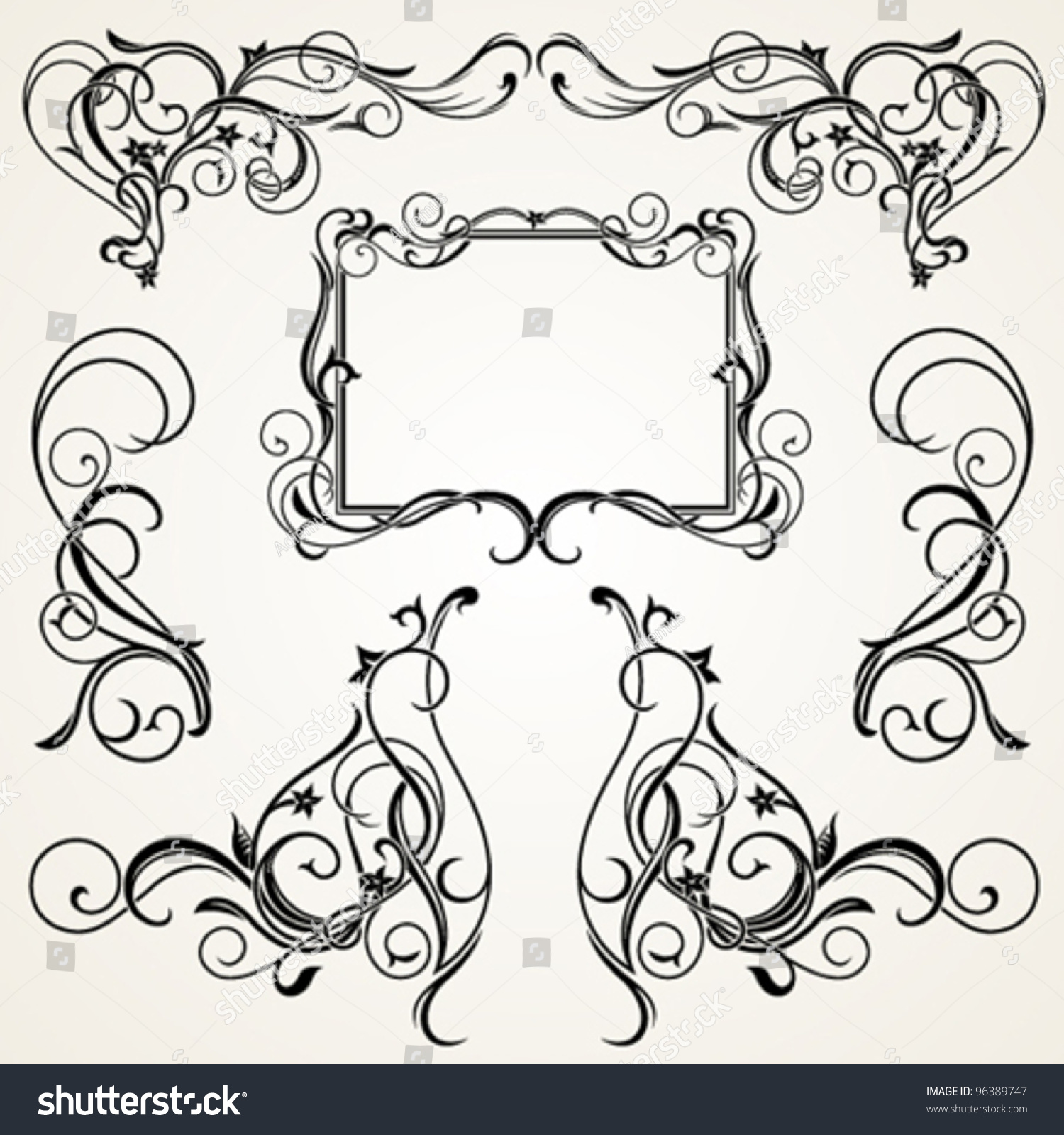 Vignettes Corners And Frame In Floral Ornament Stock Vector