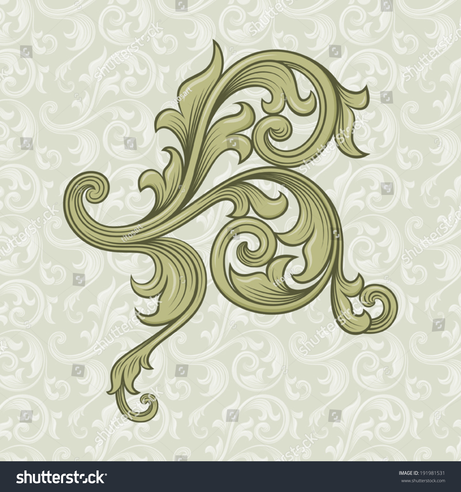 Vintage Baroque Scroll Design Element Motif Stock Vector 191981531