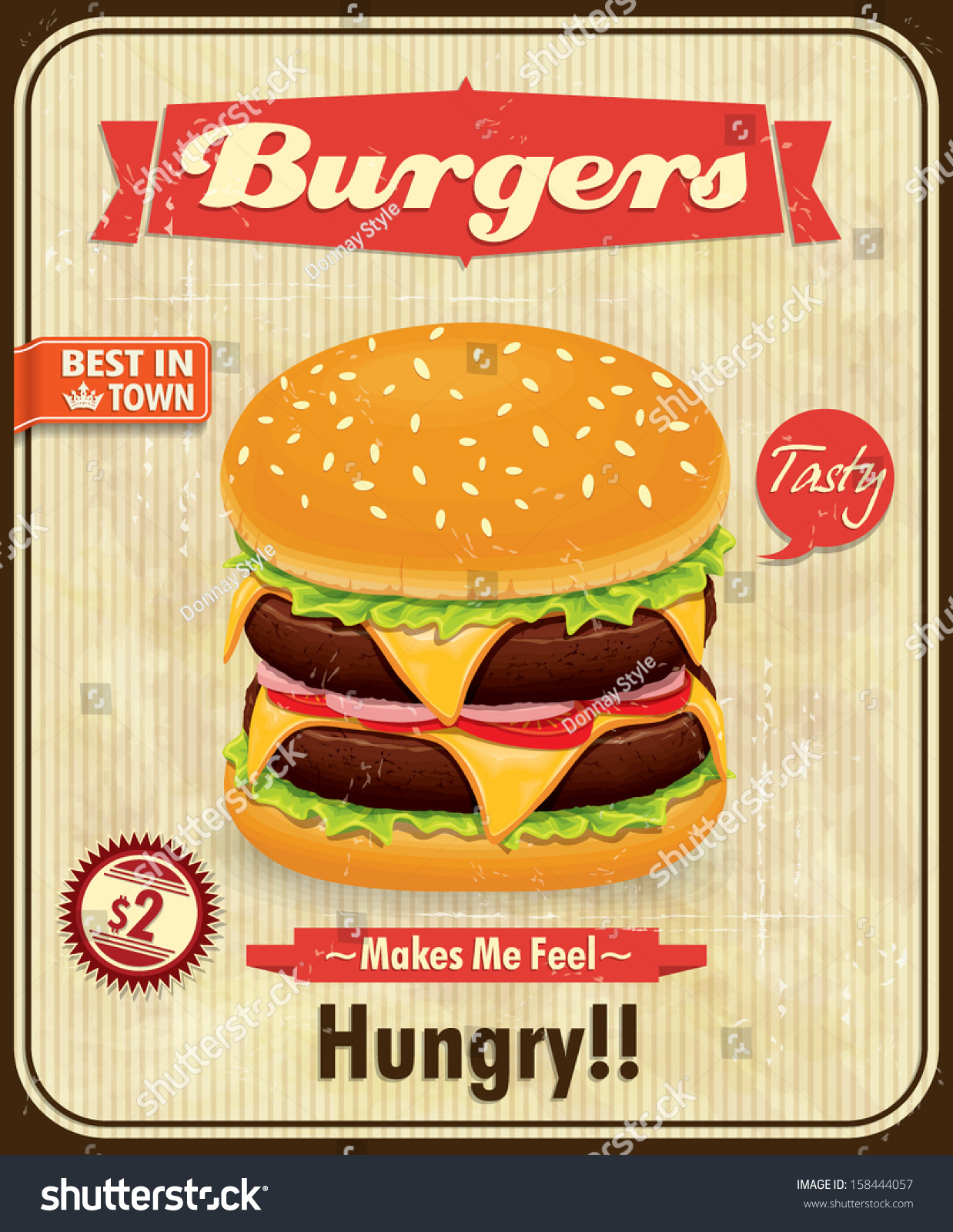 Vintage Burger Poster Design Stock Vector 158444057 Shutterstock 9106