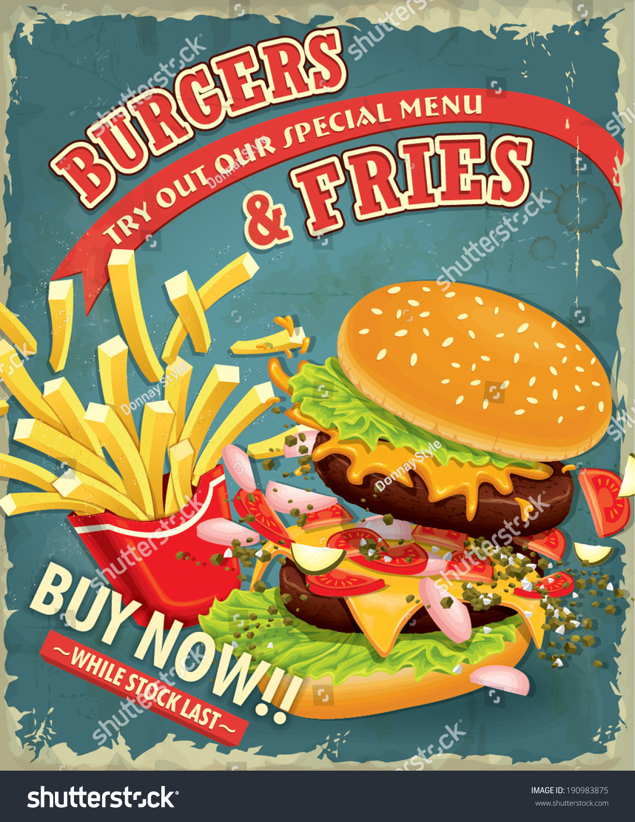 Vintage Burgers Poster Design Stock Vector Illustrati
