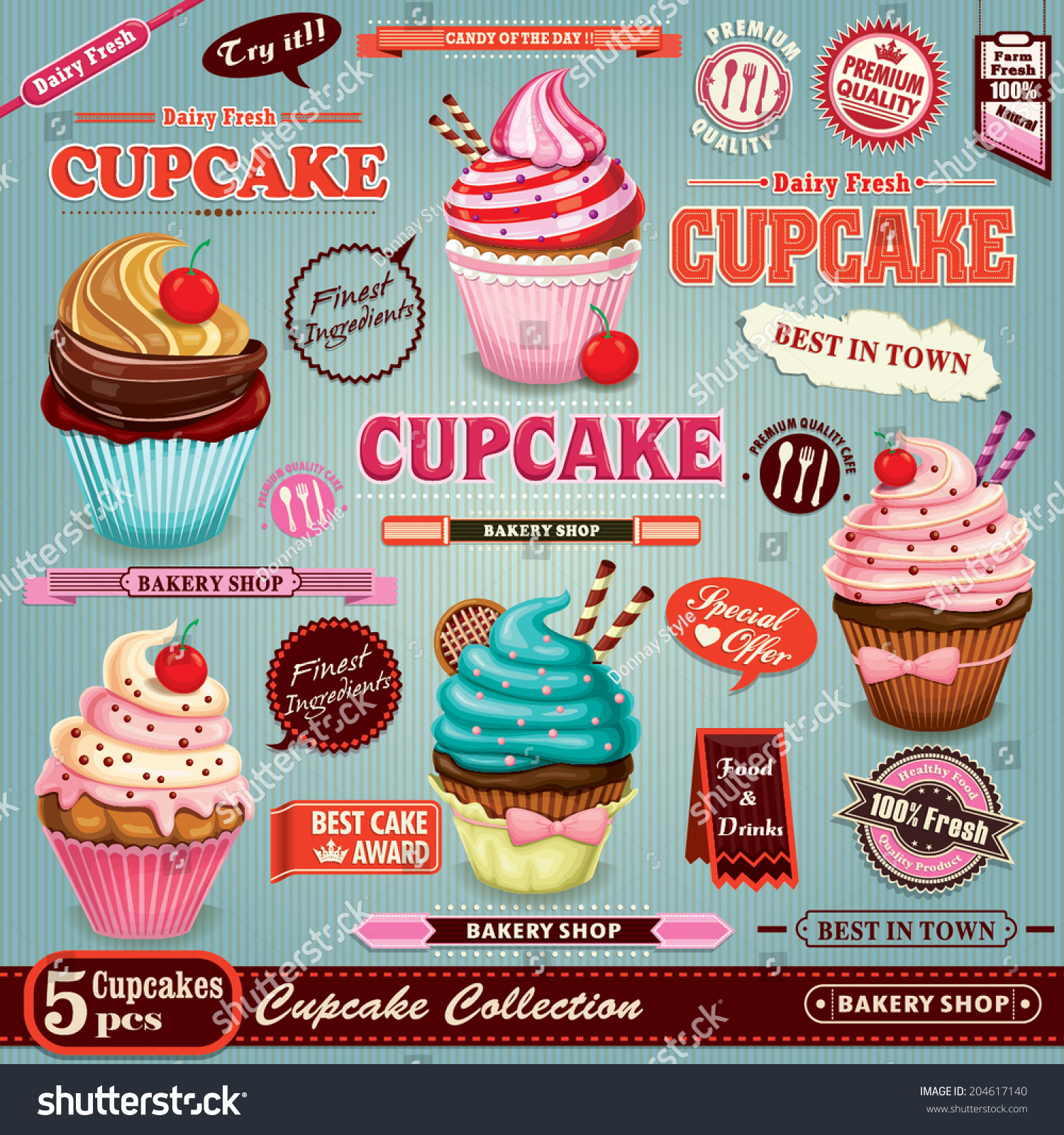 Vintage Cupcake Poster Set Design Stock Vector 204617140 Shutterstock 7390