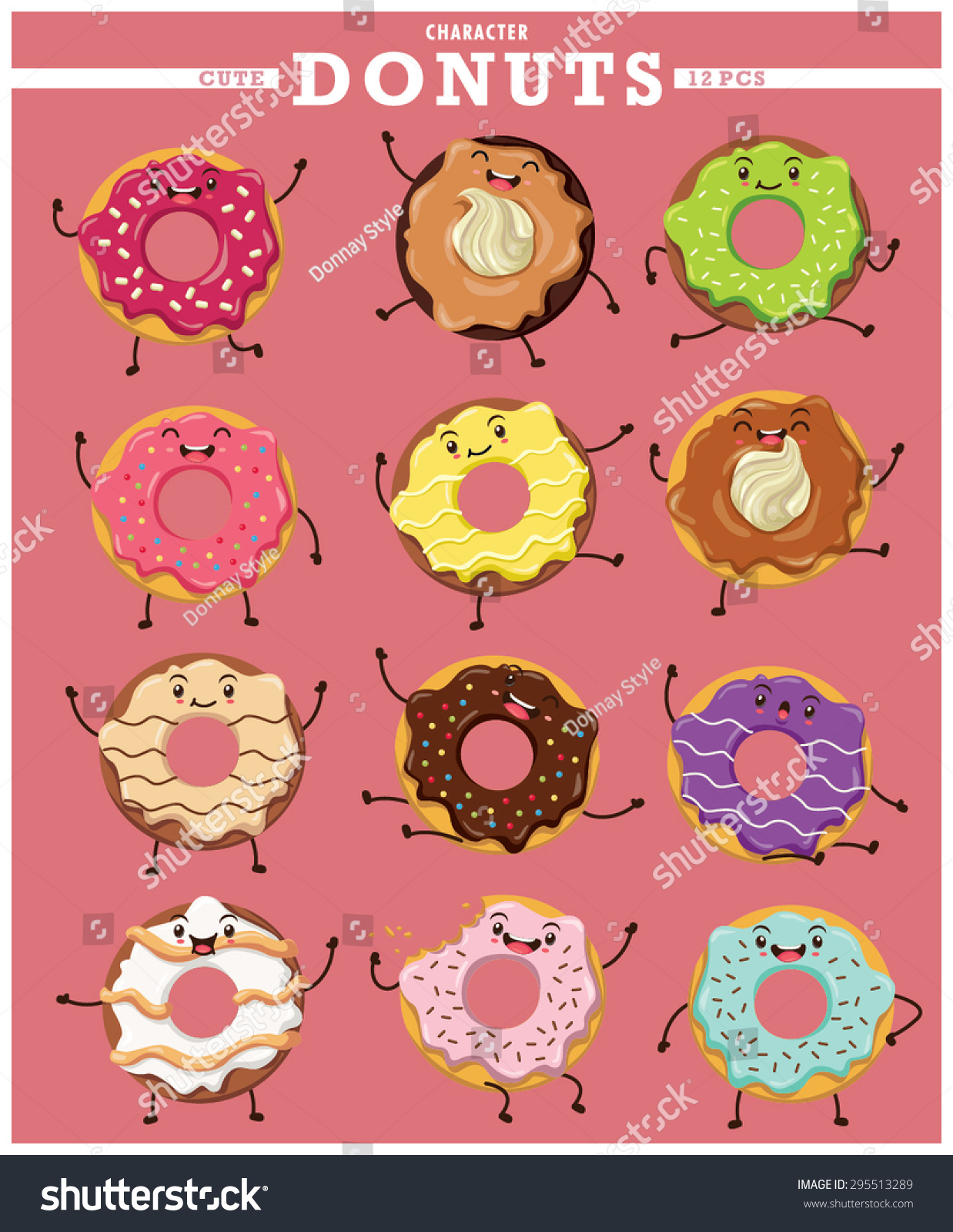 Vintage Donuts Character Poster Design Set Stock Vector Illustration