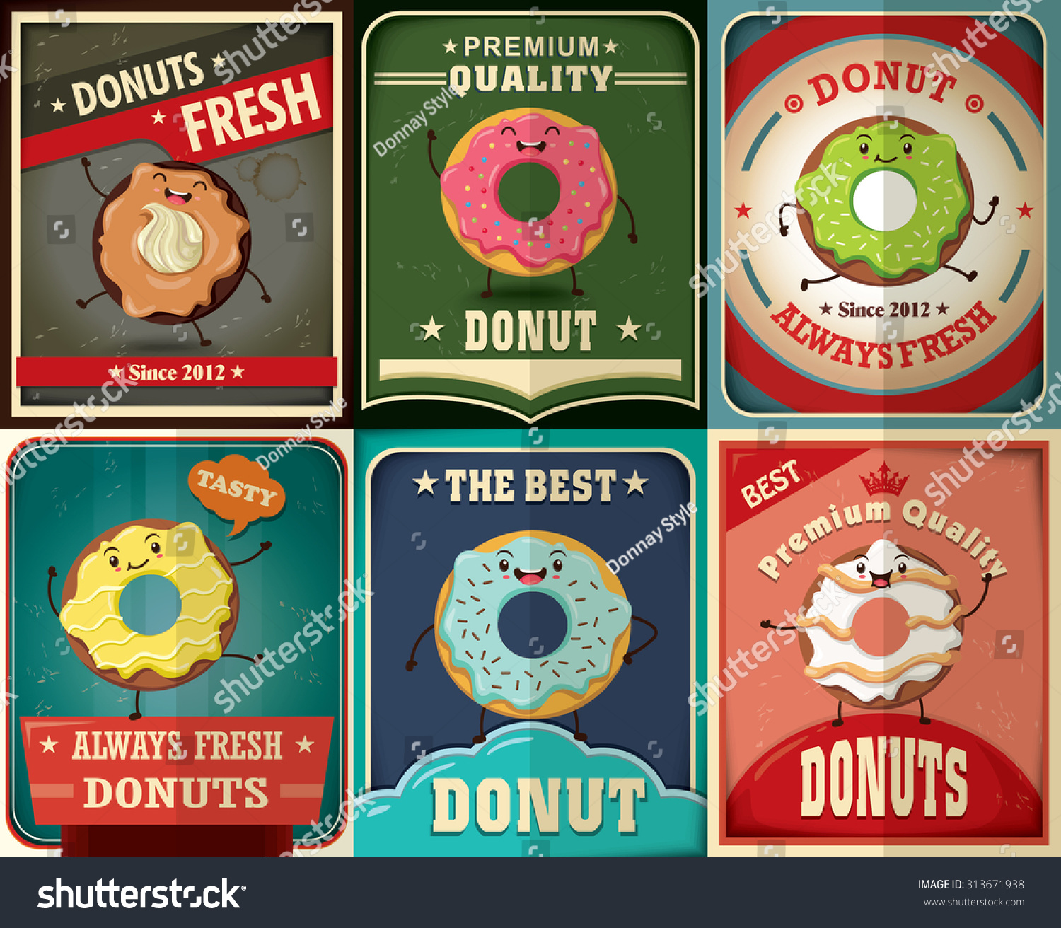 Vintage Donuts Poster Design Set Stock Vector Royalty Free 313671938