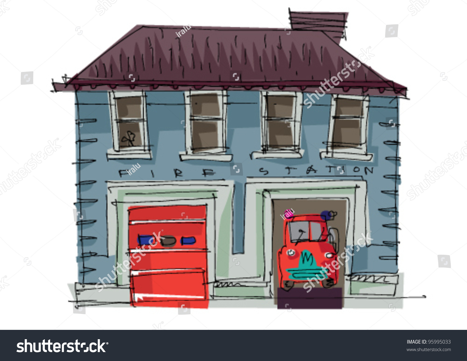 Vintage Fire Station - Cartoon Stock Vector Illustration 95995033