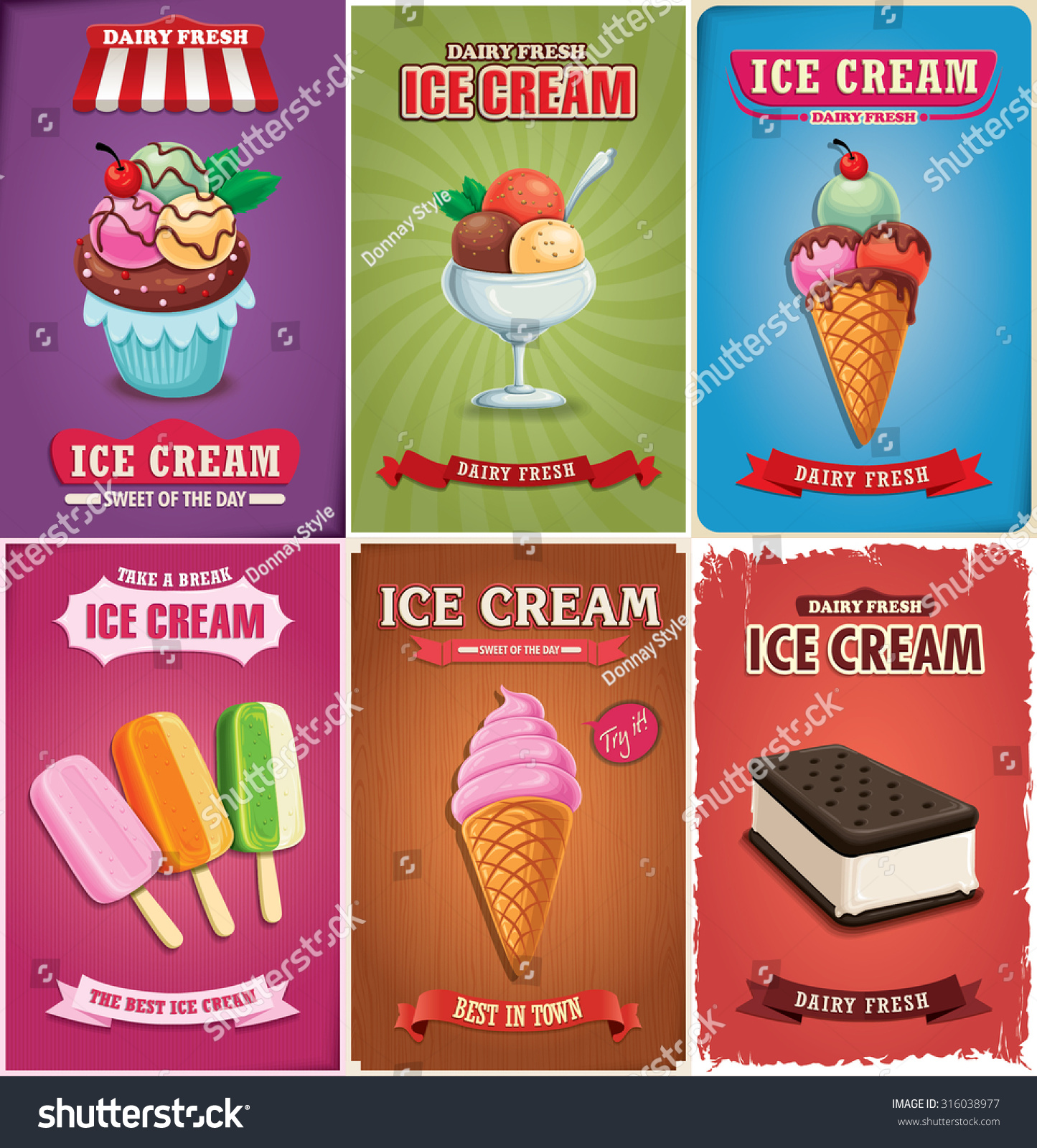 Vintage Ice Cream Poster Design Set Stock Vector 316038977 Shutterstock 