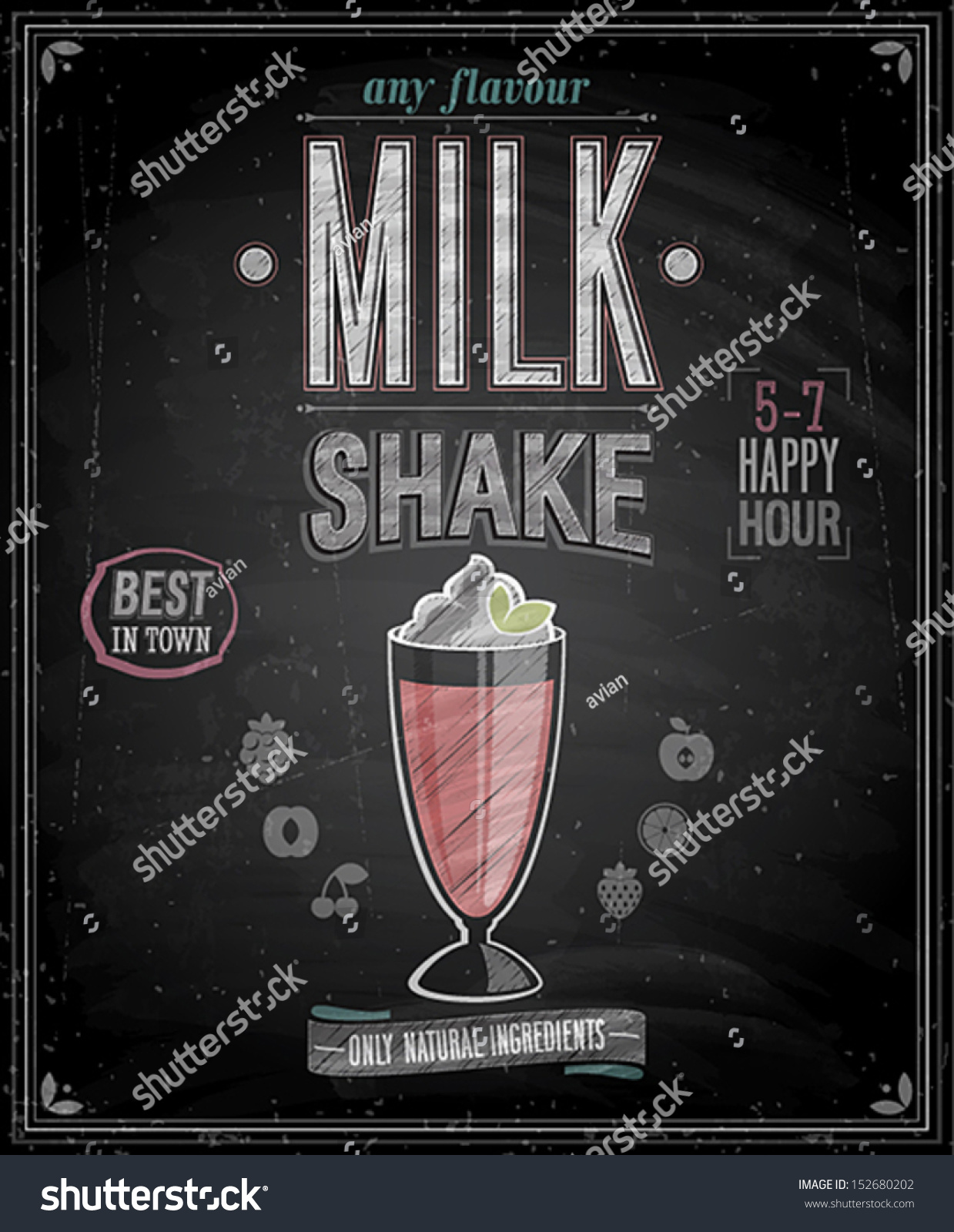 Vintage Milkshake Poster Chalkboard Vector Illustration Stock Vector