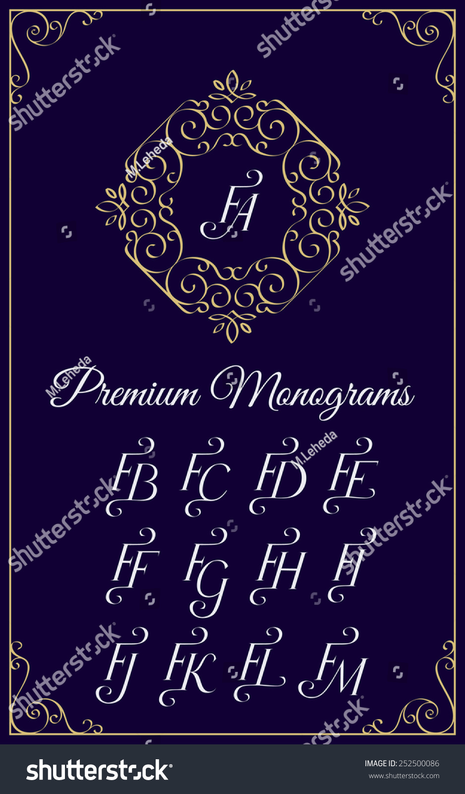 Vintage Monogram Design Template With Combinations Of Capital Letters Fa Fb Fc Fd Fe Ff Fg Fh Fi