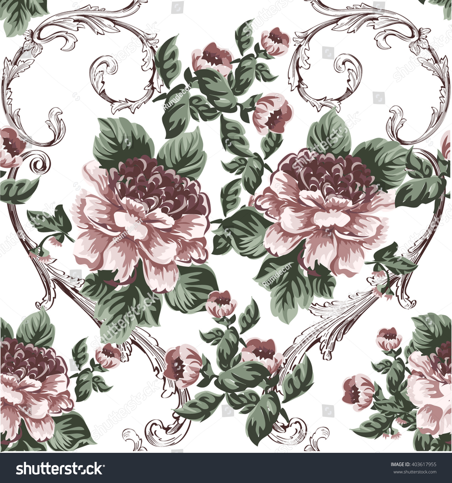 Vintage Pattern Baroque Style Flowers Baroque Stock Vector