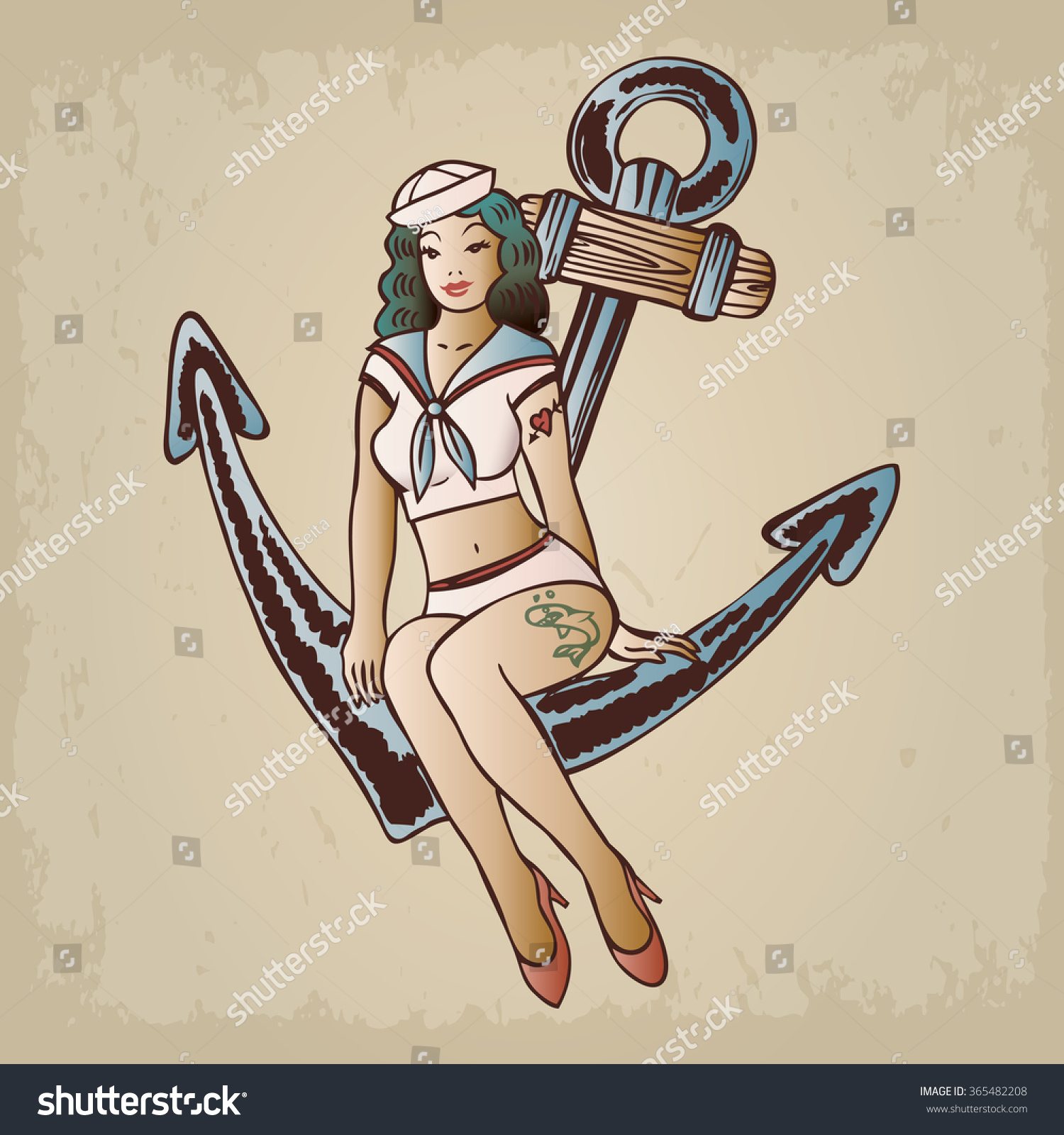 Vintage Pinup Sailor Girl Sitting On An Anchor Stock Vector Illustration 365482208 Shutterstock 5647