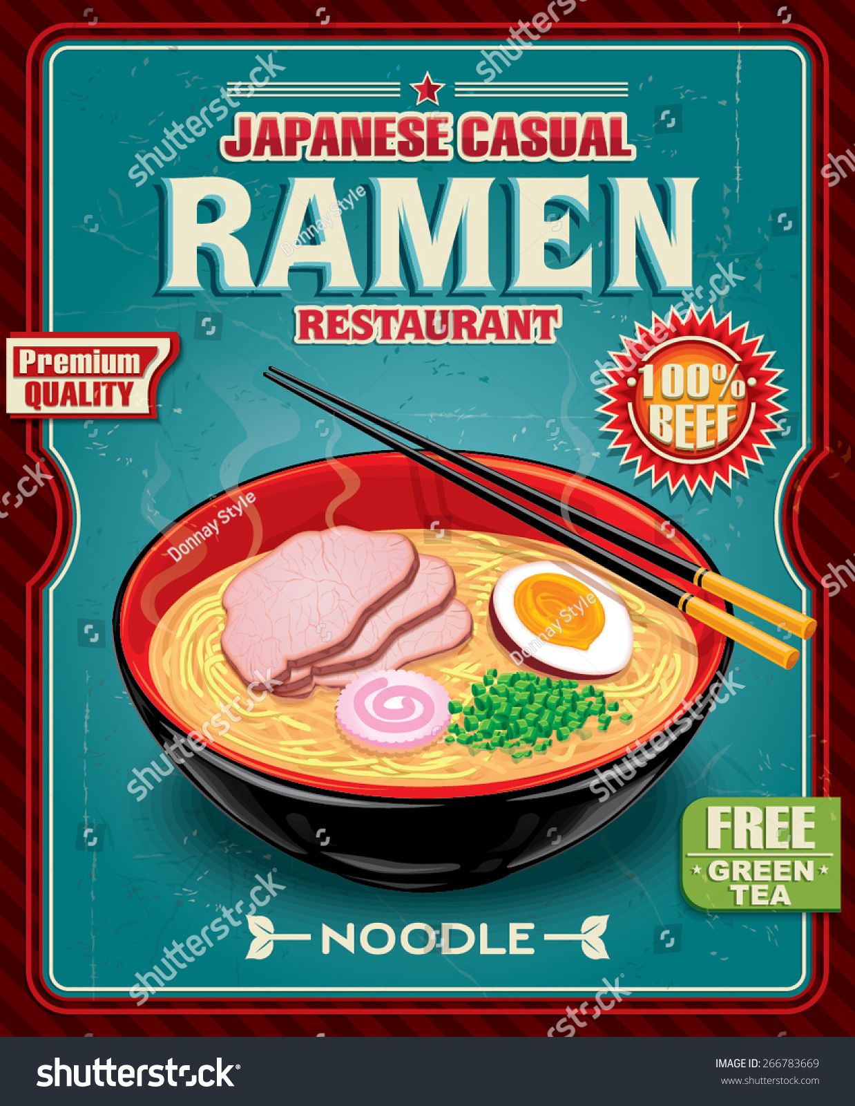 Vintage Ramen Poster Design Noodle Hot Stock Vector 266783669