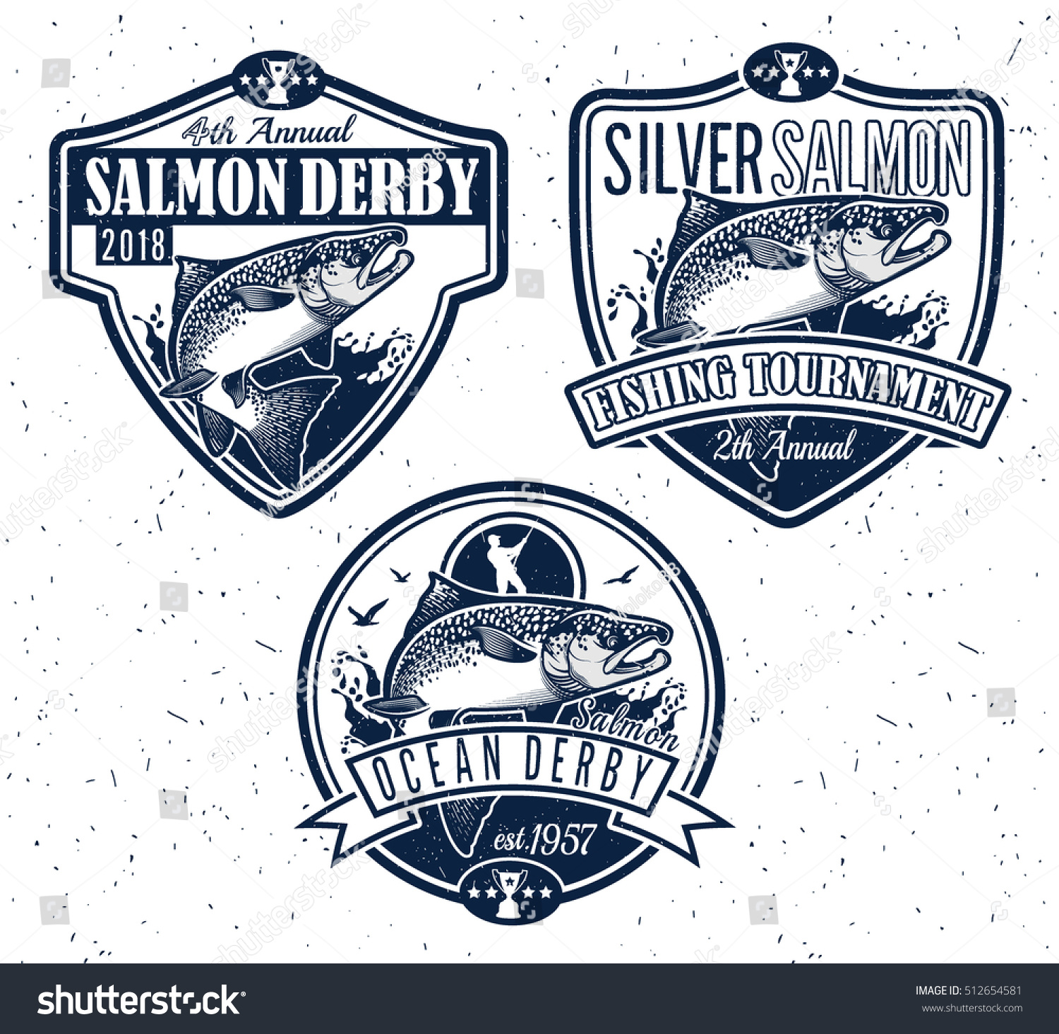 Vintage Salmon Fishing Emblems Labels Design Stock Vector Royalty Free