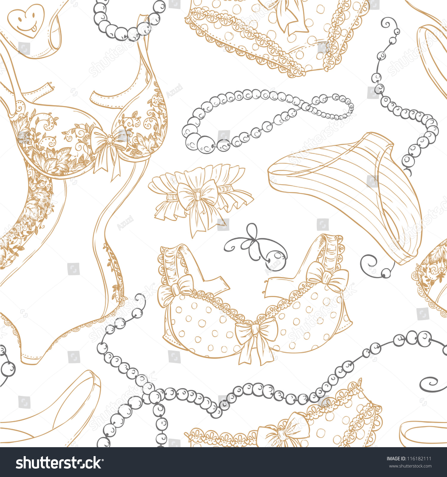 Vintage Seamless Background With Lingerie And Beads Line Sketch Stock