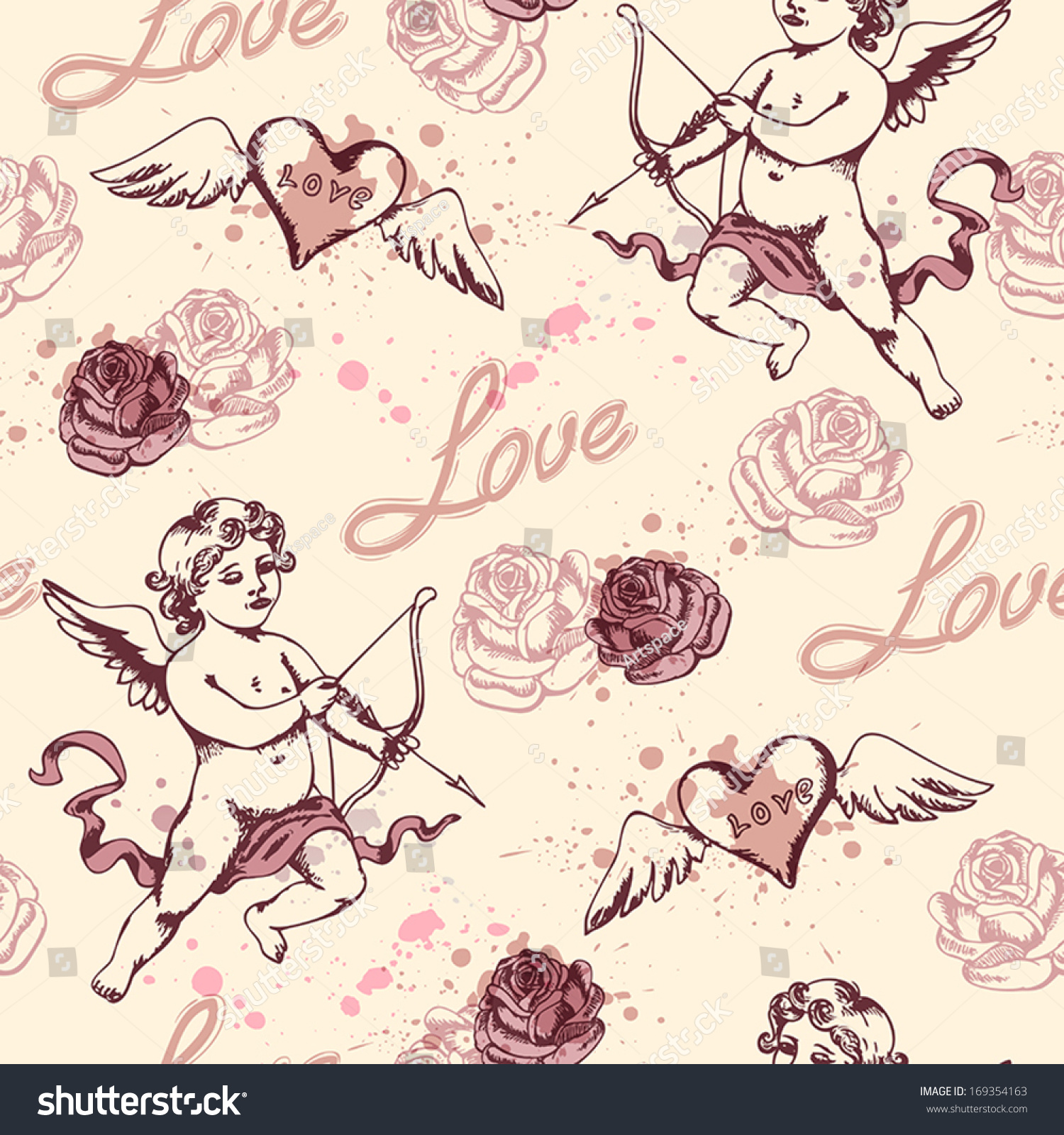 Vintage Seamless Pattern With Cupid For Valentines Day Stock Vector Illustration 169354163 0826