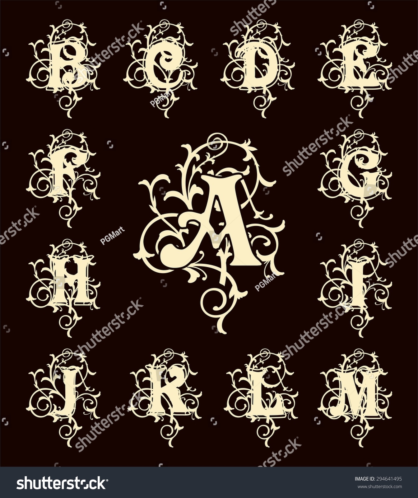 Vintage Set Capital Letters Floral Monograms Stock Vector 294641495