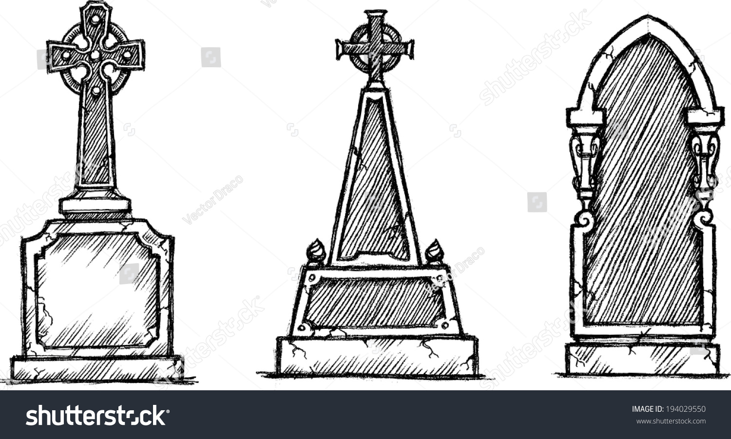 Vintage Sketch Tombstone Set Stock Vector 194029550 Shutterstock