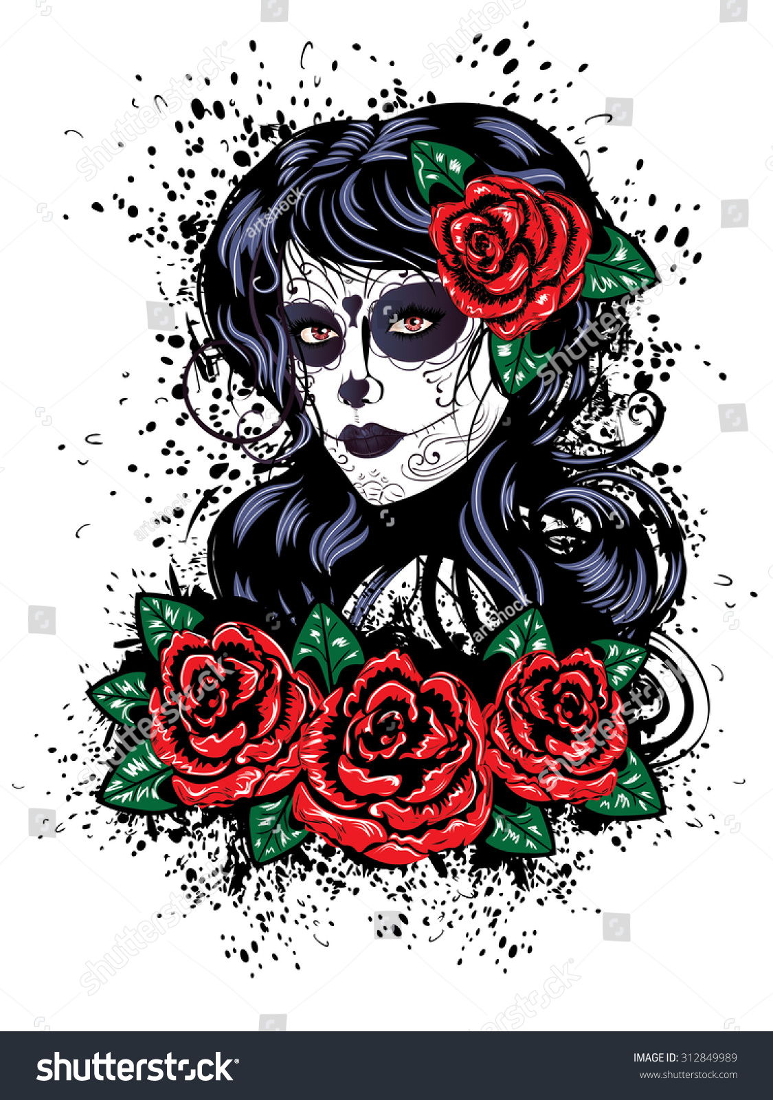 Vintage Sugar Skull Girl Roses Day Stock Vector 312849989 Shutterstock