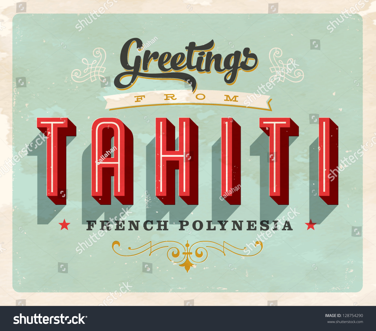 vintage-touristic-greeting-card-tahiti-french-stock-vector-128754290